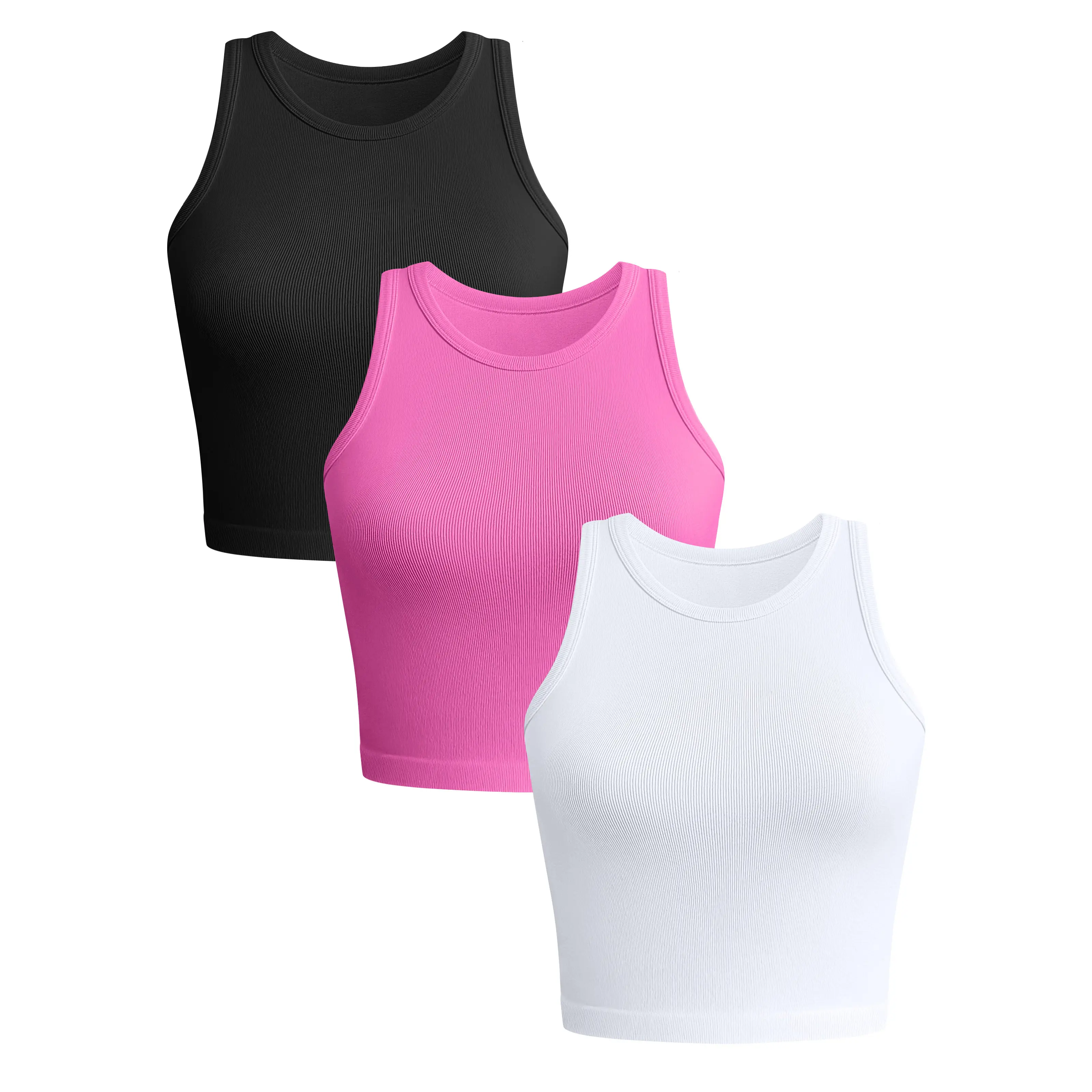 New Women's Round Neck Top Knitted Seamless Rib Fitness Top Tight Sleeveless Sports Clothes Yoga Top Short