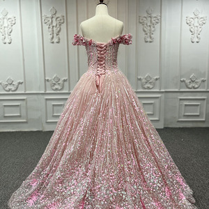 Vestido de Fiesta Rosa Elegante con Hombros Descubiertos, Estilo Princesa, Jancember 9851-1 - Product Image 4