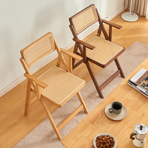 Rattan Folding Chair With Backrest And Armrests Foldable <b>Dining</b> Chair For <b>Dining</b> Room - Product Image 2