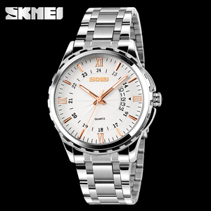 Montre à quartz pour hommes SKMEI, montre-bracelet décontractée en acier inoxydable avec affichage de la date, chiffres romains, étanche - Product Image 3