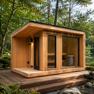 Cabane en bois HG Custom Outdoor Room en cèdre rouge et cèdre canadien avec verrière panoramique et chauffage - Product Image 2