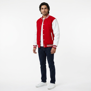 Chaqueta universitaria clásica de béisbol para hombre 2026 OEM con cuello alto, tira de cuero blanca, calefacción frontal y transpirable para invierno - Product Image 1