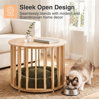 Table basse en bois de qualité supérieure 2-en-1 avec niche pour chien et lit donut intégré