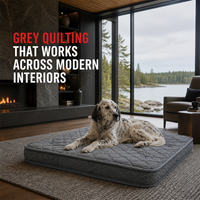 Matelas orthopédique pour chien gris matelassé, lit pour animaux de compagnie d'intérieur avec housse imperméable amovible pour les intérieurs modernes