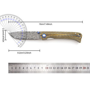 سكين قابل للطي للتخييم في الهواء الطلق بمقبض G10 شفرة دمشقية بيثون نسيج جلد تصنعه بنفسك درجة تصنيع المعدات الأصلية تخصيص سكين جيب - Product Image 2