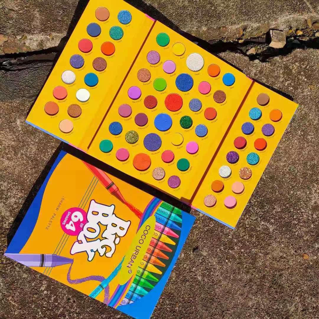 Double Open 64 Color Eyeshadow Palette Private Label Matte Bright Ground Color Powder Waterproof Easy Color Eye Shadow Wholesale