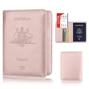 Funda minimalista para pasaporte, protector de cuero PU con bloqueo RFID, para viaje, australiano