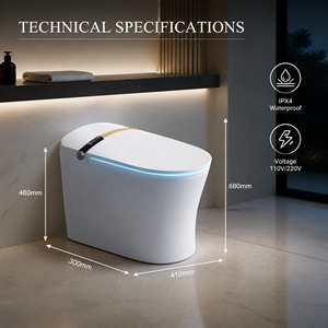 <span class=keywords><strong>WC</strong></span> intelligent moderne monobloc en céramique avec bidet intégré, couvercle à ouverture automatique, siège chauffant, séchoir à air et télécommande - Product Image 4