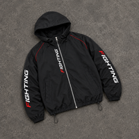 Veste coupe-vent en nylon OEM ODM, veste légère à capuche en polyester, manteau technique streetwear, ourlet élastique, manches imprimées, fournisseur