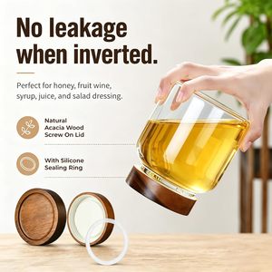 Wide Mouth <b>Large</b> Capacity Kitchen Storage Borosilicate Glass Spice Storage Container <b>Jar</b> with Thread Wooden Lid for Food Storage - Product Image 2