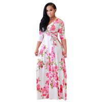 8230424 Nouvelle robe longue grande taille pour femmes, robe maxi à imprimé floral, manches longues