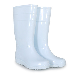 Bottes de pluie de qualité alimentaire blanches mi-hautes à enfiler, semelle plate, résistantes à l'huile, pour cuisine, atelier chimique, usage unisexe - Product Image 1