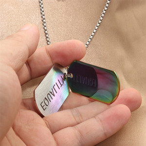 Men's Stainless Steel Equality Pendant <b>Necklace</b> With Iridescent Tag Geometric Design For Fashion <b>Statement</b> - Product Image 3