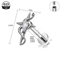 Aksesoris tindik telinga tulang rawan bibir berulir dalam, desain ular titanium G23 ASTM F136 dengan inlay marquise CZ Zircon.