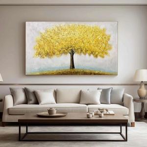 Peinture à l'huile sur toile faite à la main, toile murale contemporaine, art sur toile Arbre Majestueux Doré pour la maison et la galerie - Product Image 1