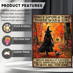 Carteles de hojalata personalizados Gato bruja negro Cartel de hojalata de metal de Halloween <span class=keywords><strong>Érase</strong></span> <span class=keywords><strong>una</strong></span> <span class=keywords><strong>vez</strong></span> Decoración de pared rústica vintage Placa de hojalata retro Hierro - Product Image 6