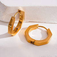 Tendance Personnalité Simple 18K Plaqué Or En Acier Inoxydable Mode Octogonale Boucle Manchette Boucles D'oreilles pour les Femmes Style Classique