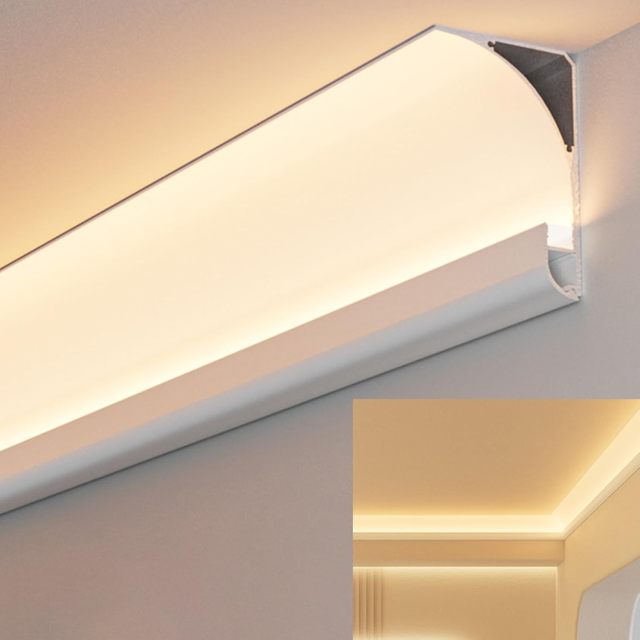 SDW805 Crown Moulding for Floor Wall Ceiling/LED Channel Indirect Lighting Molding/Cornice Washer Trim Metal Coving White/Black