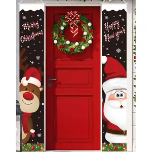 Grosir spanduk pintu dipasang di dinding luar ruangan bendera teras Natal spanduk Selamat Natal, spanduk bentuk pintu berdiri