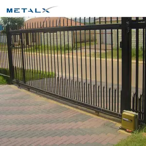 Gerbang geser pintu logam tempa besi tempa 16 kaki, gerbang logam pintu tunggal, gerbang batas logam hitam