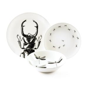 Service de table Excelsa 3 pièces Faune & Flore en céramique noire avec motif d'insectes - Product Image 1