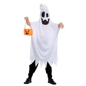 Gespenstkostüm mit Horn und Kürbis-Eimer für Kind Halloween gespenstischen Trick oder verwöhnung Party-Kleidung niedlicher Kinder Horror-Cloak-Capo