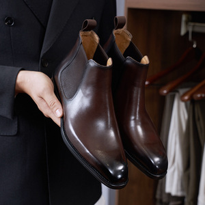 <span class=keywords><strong>Bottes</strong></span> Chelsea montantes pour hommes, style mode, en cuir véritable fait main, respirantes, classiques et officielles - Product Image 1