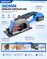 Scie circulaire multifonctionnelle DERUIDA, scie électrique sans fil 21V, angle de coupe réglable 0-45, 6500 tr/min, adaptée à la coupe du bois