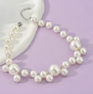 OUYA Imitation Pearl Grape String Irregular White Female Choker Pendant Necklace
