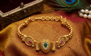 DIVYORO Vintage Inspired Gold <b>Bracelet</b> with Central Teardrop Stone Gold Plated <b>Copper</b> Brass Fashion Jewelry for Women Wedding - Product Image 4
