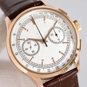 Montre mécanique chronographe pour homme, boîtier or rose, cadran blanc, bracelet en cuir de luxe, étanche, nouvelle collection 2026, vente chaude - Product Image 3