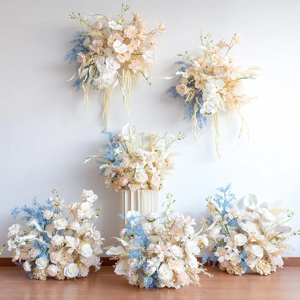 Ramo de boda de simulación, centros de mesa, arreglos florales para colgar en la pared, corredor de flores artificiales para boda