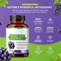 Capsules d'extrait de pépins de raisin ODM/OEM 50:1, équivalent à 20 000 mg, 95 % de polyphénols, antioxydant et soutien immunitaire, végétalien