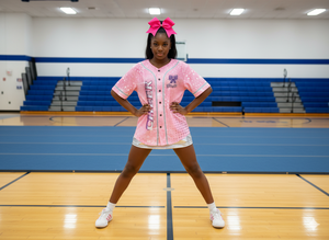 Sublimação barato personalizado bordado respirável Spandex/poliéster mulheres equipe elogio Baseball Jersey com strass AB - Product Image 3