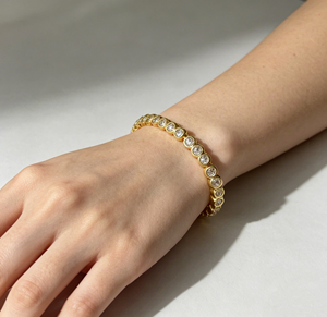 Brass Gold Plated Round CZ Tennis <b>Bracelet</b> Women Dainty Bezel <b>Set</b> Cubic Zirconia Gold <b>Bracelet</b> Bulk - Product Image 2