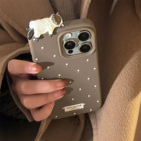 Mignon chat 3D Simple à pois femelle pour iPhone 16 Plus 11 Pro Max étui souple pour téléphone portable lanière galvanoplastie fille couverture