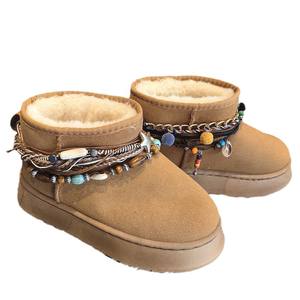 Wholesale Winter Ethnic Style <b>Snow</b> <b>Boots</b> with Tassel Decorative Chain Beaded Shoe Flower Maillard High-Grade Chain Novelty Gift - Product Image 5