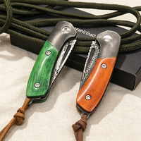 Pisau Lipat Mini Premium Baja Damaskus Gagang Tulang Sapi Ringan EDC untuk Berkemah Piknik Membongkar Paket