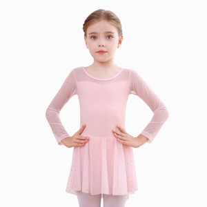 Justaucorps de ballet pour filles à manches longues, robe de danse scintillante avec jupe en tulle étoilé, tenue de danse pour entraînement et performance - Product Image 2