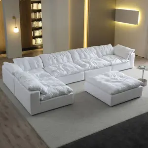 Modern Home Design Living Room Furniture Sectional Sofas Set Luxury Cloud Couch White Linen Fabric American Luxe Modular Sofa