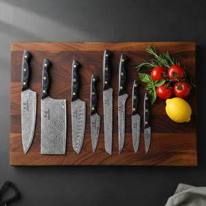 Couteau de chef Santoku professionnel pour la cuisine, lame ultra-affûtée en acier Damas VG10 avec manche en bois Pakka - Product Image 1