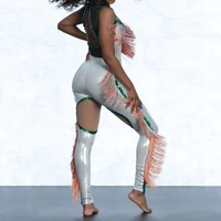 Tenues de majorettes personnalisées en sequins argentés pour femmes, costumes de danse à franges violettes et roses, justaucorps en matière métallique