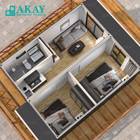 Maison préfabriquée modulaire à ossature plate de 2 chambres, 20 pieds x 40 pieds, construction rapide, avec toilettes, salle de bain et cuisine