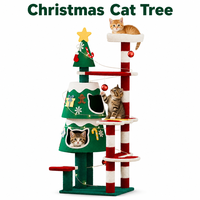 Arbre à chat de Noël, tour à chat multi-niveaux avec poteaux à gratter en sisal et niche en peluche, centre d'activités festif pour chats