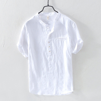 T-shirt à manches courtes en lin pur pour hommes, personnalisé, populaire, décontracté, couleur unie, Offre Spéciale