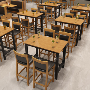 Conjunto de Muebles de Restaurante de Grado Comercial, Mesa de Madera con Estructura de Metal Negro y Asientos de Banqueta para Cafetería, Bar, <span class=keywords><strong>Bistro</strong></span> - Product Image 4