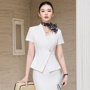 Women Professional Suit White Short Sleeve Polyester Workwear For Medical Clinic Manager Jewelry Sales Staff Summer 2026 - Product Image 1