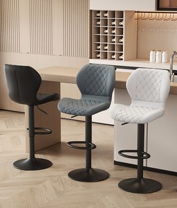Chaise de bar haute réglable et pivotante en cuir gris, design nordique moderne et minimaliste, avec dossier – Vente en gros - Product Image 5