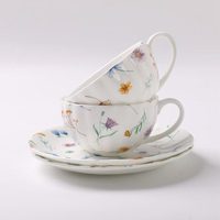Ensemble tasse et soucoupe en porcelaine fine, bord doré, 200 ml, style floral nordique, pour thé de l'après-midi, cadeau, vaisselle écologique, vente en gros