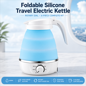 Faltbarer Edelstahl-Wasserkocher mit Drehknopf, 6-teiliges Zusammenklappbares Set, 2 Tassen, Automatische Abschaltung, 600W Tragbarer Wasserkocher - Product Image 1